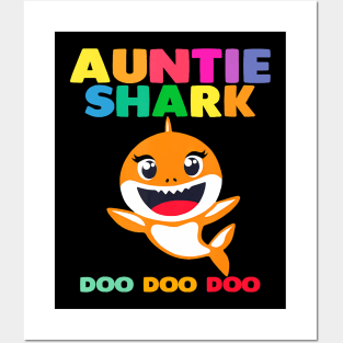 Auntie Of The Shark Birthday Boy Girl Party Family Posters and Art